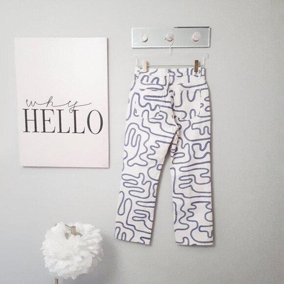 NWOT Zara beige cream & purple swirl graffiti printed straight high waist jeans - Picture 8 of 10